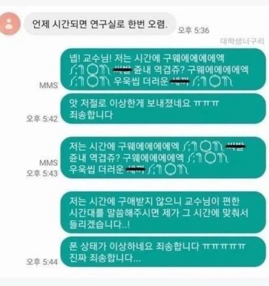 교수님께 구웨에에에에엑 쥰내 역겹쥬? 문자 보낸 대학생.jpg_1.webp