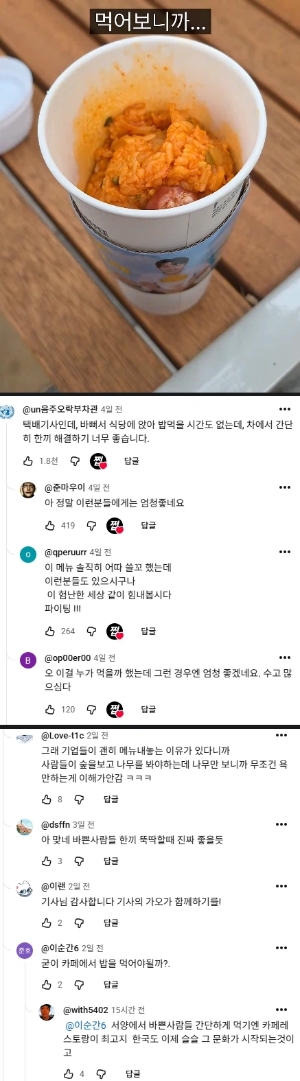 메가커피 김치볶음밥 리뷰 영상에 달린 의외의 댓글_1.webp