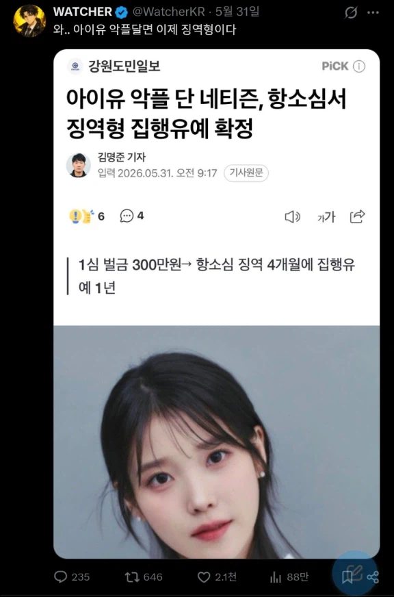 "와.. 아이유 악플달면 이제 징역형이다"_1.webp
