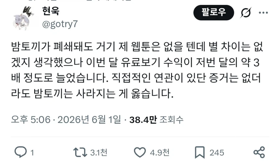웹툰 작가가 말하는 밤토끼 폐쇄 체감_1.webp