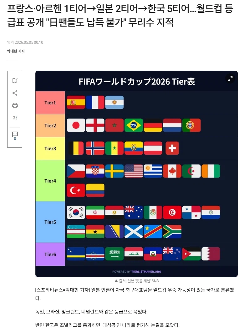 다들 비웃던 일본 월드컵 티어표 현재 순위_1.webp