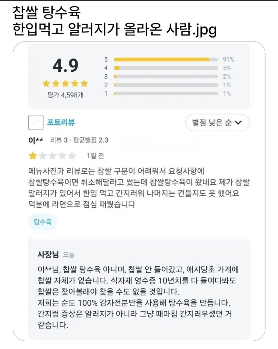 찹쌀 탕수육 한입먹고 알러지가 올라온 사람_1.webp