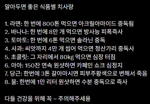 유게이들 필독-반드시 알아둬야할 식품별 치사량_1.webp